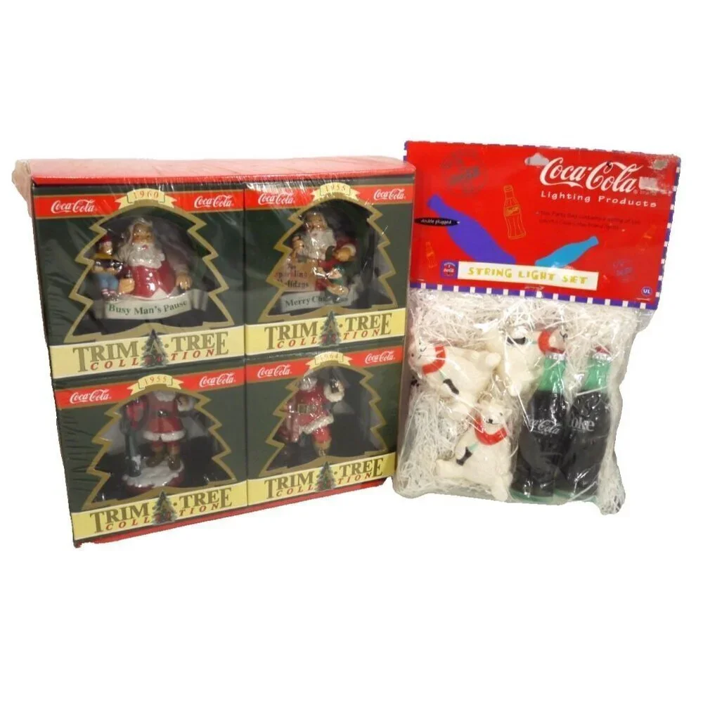 COCA COLA Trim A Tree four ornaments & string light set 3